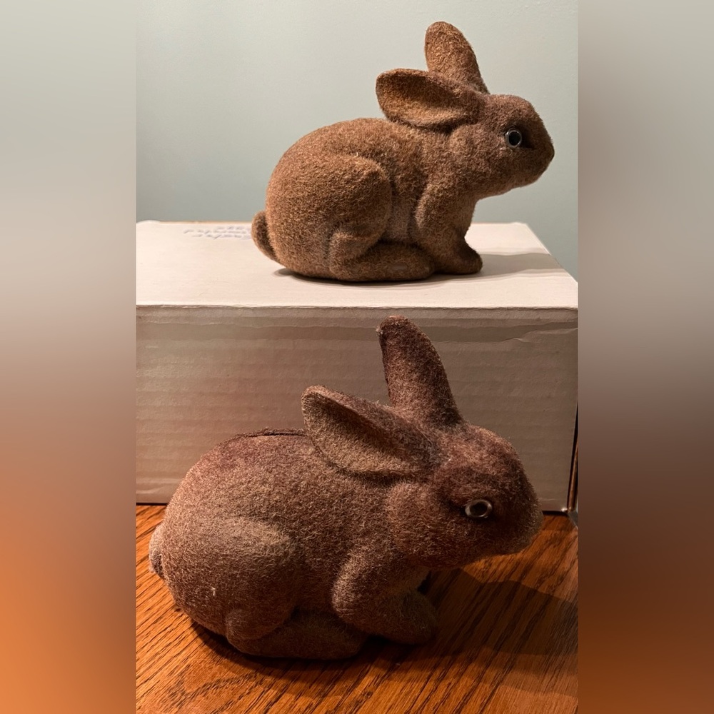 Vintage Flocked Brown Bunny Rabbits Banks 
Lot of 2